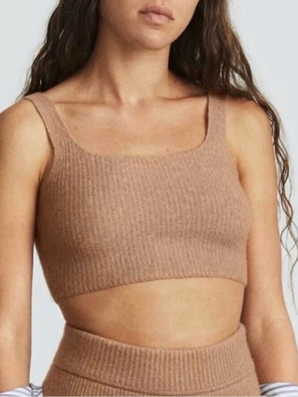 Everlane Camel Tan The Cozy Stretch Cropped Wool Blend Tank Top Size S